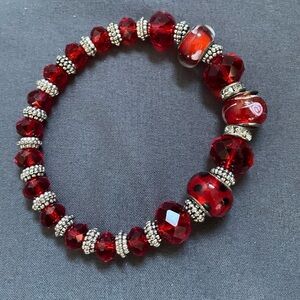 Red Crystal Stretch Bracelet with Murano-Style Beads
